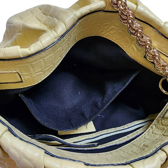 Sam Edelman Cream Croc Embossed Faux Leather Shoulder Bag Gold Chain Strap Hobo - Picture 12 of 12